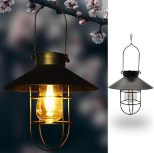 Vimite Outdoor Waterproof Solar Light Automatic Hanging Retro Camping Lantern with Tungsten Bulb Light Waterproof IP65 for Garden House Fence Backyard Lawn Patio Door Yard Warm Decoration