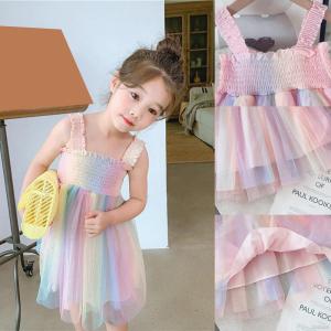 Đầm hai dây công chúa ren cầu vồng xinh xắn cho bé gái