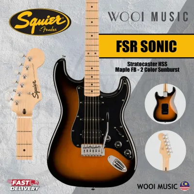 Squier FSR Sonic Stratocaster HSS Electric Guitar w/Black Pickguard with Maple Fingerboard - 2-Color Sunburst