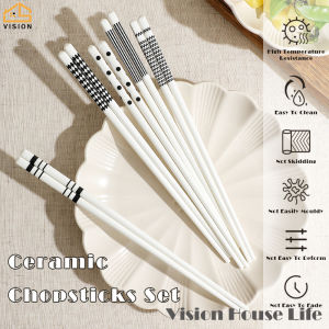 Vision 5 Pairs Ceramic Chopsticks Chinese Non-Slip Chopsticks High Temperature Resistant Sushi Chopsticks Mold Proof Family Packing Chopsticks