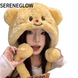 SERENEGLOW Dễ Thương Gấu Mũ đan Cho Phụ Nữ Mùa Đông Ấm Áp Fluffy bảo vệ tai tròn thời trang Top Beanie