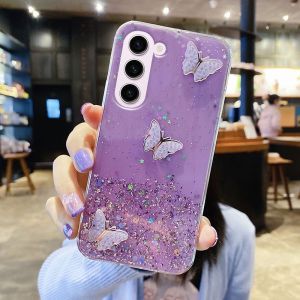 Case Samsung Galaxy S23 Ultra Plus Motif Kupu Kupu Butterfly Gliter Bening Clear Silikon Soft Casing Handphone
