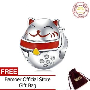 BAMOER 925เงินสเตอร์ลิงแมวโชคดีญี่ปุ่นเคลือบสัตว์ Charm สำหรับผู้หญิงสร้อยข้อมืองูเงิน3มม. เครื่องประดับ SCC1374