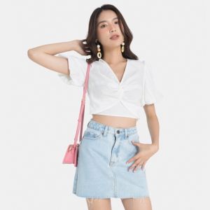 Áo Kiểu Nữ Thời Trang HNOSS Crop Xoắn Tay Phồng HNAKI056