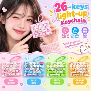 SDFSF 26 Key Decompression Button Toy Cute Design Creative Style Keyboard Keychain Fun Toy With lights keyboard Pendant Children Use