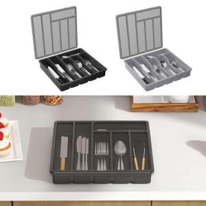 YIYU STUDIO Plastic Kitchen Cutlery Storage Box With Lid 6 Grids Kitchen Flatware Utensil Holder Simple Divider Tableware Cutlery Tray Chopsticks for Flatware