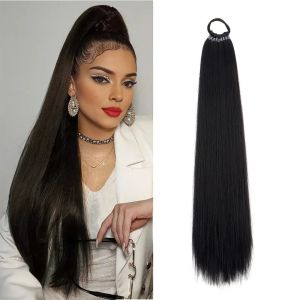DIVATEN Elastic Band Long Straight Ponytail Synthetic Braid DIY Ponytail Hair Extension Fashion Hair Braid Extensions Women