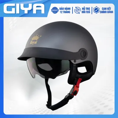Mũ bảo hiểm 1/2 Royal M163LT có lưỡi trai che nắng kèm kính âm màu trà phù hợp cho nam nữ đi xe máy -Giya Helmet