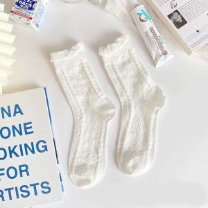 1 Pair of Cute Jk Style High Neck Socks with White Pure Cotton Socks Versatile Womens Summer Lace and Ruffles