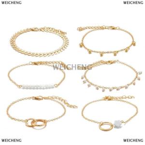 [COD] WEICHENG 6Pcs set Boho Bracelet Set Women Tassels Leaves Circular Chains Bangle Jewelry