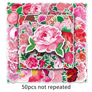 50PCS Plant Flower Peony Flower Cute Cartoon Graffiti Waterproof Sticker Decorative Scrapbook Notebook Sticker