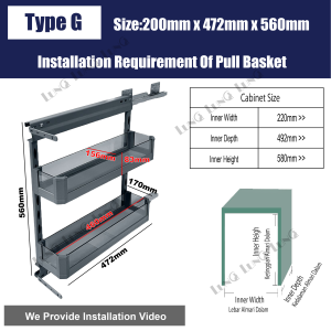 Aluminium 3 layer kitchen cabinet pull out basket drawer soft close pull out basket