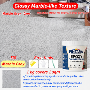 PINTARA epoxy colored sand floor paint 1KG With Tools High gloss epoxy resin colored sand self leveling floor paint Waterproof Anti-Slip cement topcoat indoor household imitation marble cement flooring epoxy resin waterproof 3 in 1 like tiles