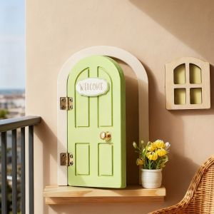 DJDK Glows in The Dark Window Dollhouse Home Decorations Creative Mini Mouse Hole Novelty Wooden Fairy Elf Door Baby Room Wall Decoration