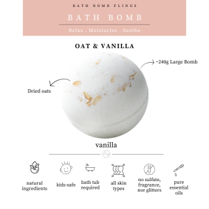 Bath Bomb Flings Oat & Vanilla Bath Bomb Moisturizing 240g All Skin Types Handmade Fresh