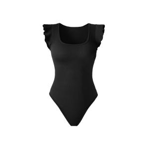 [Hottie Diary] Womens Ruffled Short Sleeve Shapewear Seamless Full Body Lightweight & Breathable Elegant Ruffle Sleeve – Everyday & Outdoor Essential