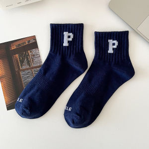 FYKS130 Kaos Kaki Pria Wanita Panjang Setinggi Betis Huruf P New Fashion Style