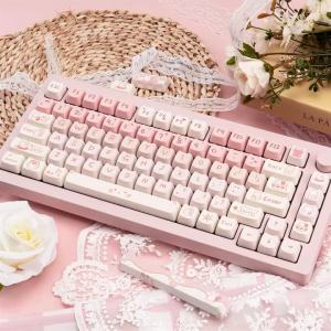 Pink Cute Cat Keycaps 128 Keys Custom Mao Profile Dye-Sublimation PBT Key Cap For Cherry Gateron MX Gaming Mechanical Keyboard