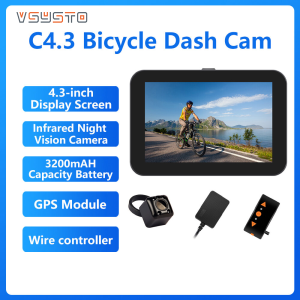 VSYSTO จักรยาน Dash Cam IR Night Vision จักรยานกล้องและ 4.3 นิ้วจอแสดงผล GPS Waterproof Line Controller สำหรับรถจักรยานยนต์จักรยานไฟฟ้าและจักรยาน