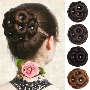 YOYO CHARMING ธรรมชาติตามธรรมชาติ ดอกมวยเก้าดอก เป้าหมายปลอมปลอม สีน้ำตาล มวยหยิก ทันสมัยและทันสมัย โดนัทมวย ขนมปังสังเคราะห์คริสตัล เจ้าสาวในบ้าน