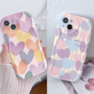 Case for Samsung Galaxy A05 A02 A03 A04 A13 A14 A15 A20 A50 A30 A22 A23 A24 A25 A31 A32 A33 A34 A35 A51 A55 M34 Cream Wavy Curved Edge Motif Sweet Colorful Love Heart