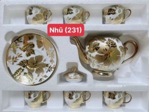 [GIAO NHANH 2H]Bộ tách trà nhũ vàng 6 ly dĩa cao cấp. Bộ ấm quà làm quà tặng trang trí