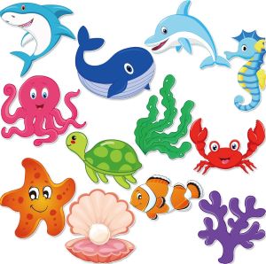48 Pcs Fish Cut-Outs Paper Colorful Classroom Decoration Ocean Sea Animal Cutouts Accents Fish Accents Cutouts with Adhesive Point Dots for Bulletin Board School 5.9 x 5.9 Inch