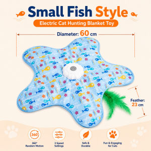 360° Interactive Cat Toys With Feather & Squeaky Sound 3 Speed Cat Hunting Mat Toy Pet Game Pad