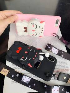 Lucky cat Wallet Cartoon Character silicon soft case for Samsung A10 M10 A20 A30 A30S A50 A50S A70 A70S