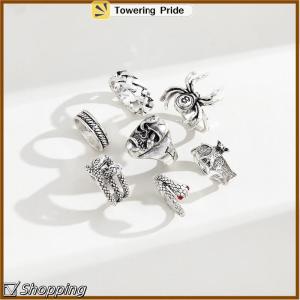 [Towering Pride] 7Pcs set Punk Snake Rings For Women Gothic Spider Men Fashion Jewelry Gifts Accessories