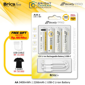 Brica B-Steady PRO 1.5V AAA x4 Li-Ion Rechargeable Battery - Baterai Isi Ulang USB - Free T-Shirt