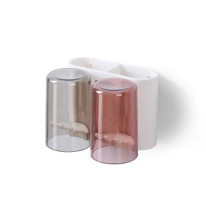 ECOCO ที่วางแปรงสีฟันพร้อมแก้ว ที่แขวนแปรงสีฟัน ชั้นวางของ ชั้นวางแปรงสีฟัน อุปกรณ์จัดเก็บแปรงสีฟัน ห้องน้ำ ที่แขวนแปรงสีฟันติดผนัง