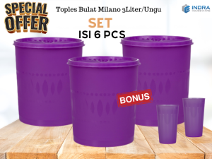 [INDRA]Paket Toples Bulat Milano 3Liter/isi 6 pcs BONUS 2 pcs gelas Ice Tea 450ml