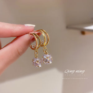 New Korean Temperament Contracted Crystal Fine Drop Earrings Fashion Sweet Trend Geometric Circular Women Earrings Jewelry