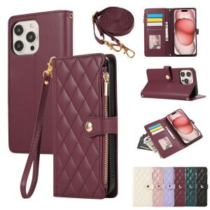Card Case For iPhone With Diagonal Strap Lanyard Cards Slot Case Flip Leather Cover With Card holder Wallet Bag Cover Coin Purse Cases With Rope Casing For iPhone 17 PRO MAX 16 Pro Max 14 pro max 13 11 12 promax 14 15 16 Plus X XR XS 16E 17 Air