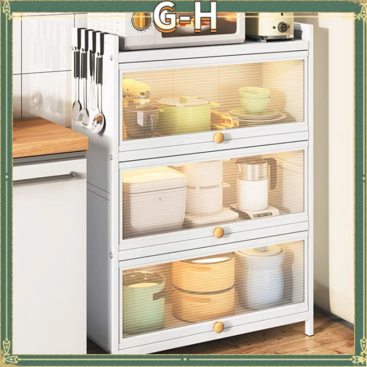GH Kitchen Rack 3/4/5 Layers White Carbon Steel With Door Dustproof