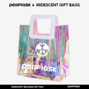 Peliflask Tote Bag Cup Bag Holographic Small Gift Bag Clear Reusable Birthday Gift Bag for Women Girls Iridescent Bachelorette Wedding Christmas with Handle