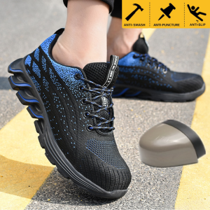LUOXIWEI Breathable Work Safety Shoes for Men - Anti-Smash Anti-Puncture Lightweight Steel Toe Safety Footwear