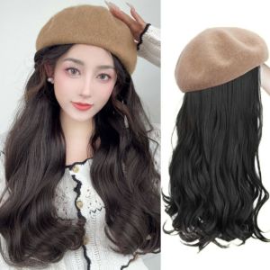 BEAUTYLADIES Painter Hat Autumn Winter Hat Wig Wavy Hairpieces Keep Warm Beret Wig Fashion Hair Extension Long Curly Hair Girls