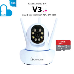 Camera CARECAM V3 3 Râu Xoay 360 Độ Full HD 2.0MP 1080p- Đàm Thoại 2 Chiều- Báo Động Chống Trộm- Ban Đêm Có Màu- Wifi Không Dây Trong Nhà
