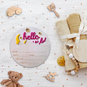 [Eqrbtl] Wooden Hello World Newborn Sign Cute Birth Announcement Board Baby Announcement