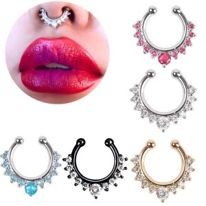 RGFV Retro Fashion Simple Rhinestone Punk Geometric Bear Nose Cuff Body Jewelry Fake Nose Ring Nose Stud