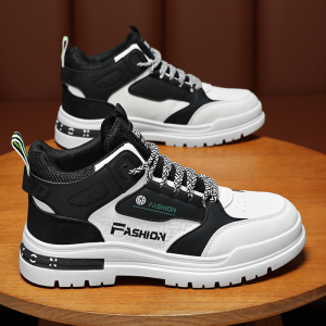 【KLEE】Mens Sports Casual Skate Shoes with Breathable High-Top - Trendy White Sneakers