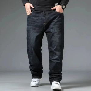 Plus Size Mens Jeans 10XL(160kg) Straight Leg Stretch Denim Pants For 160KG Heavyweight Blue/Black Big & Tall Casual Trousers2026