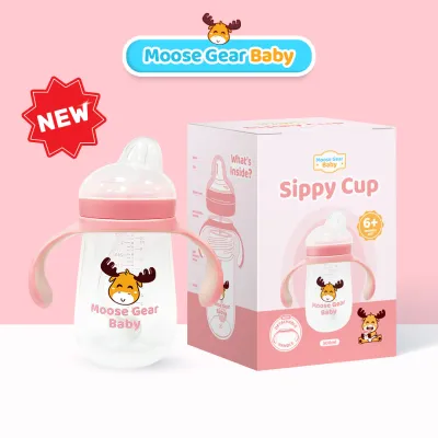 Moose Gear Baby Sippy Cup Bottle Pink with Handle 300ml Anti Colic Feeding Bottle for Baby Infants Premium