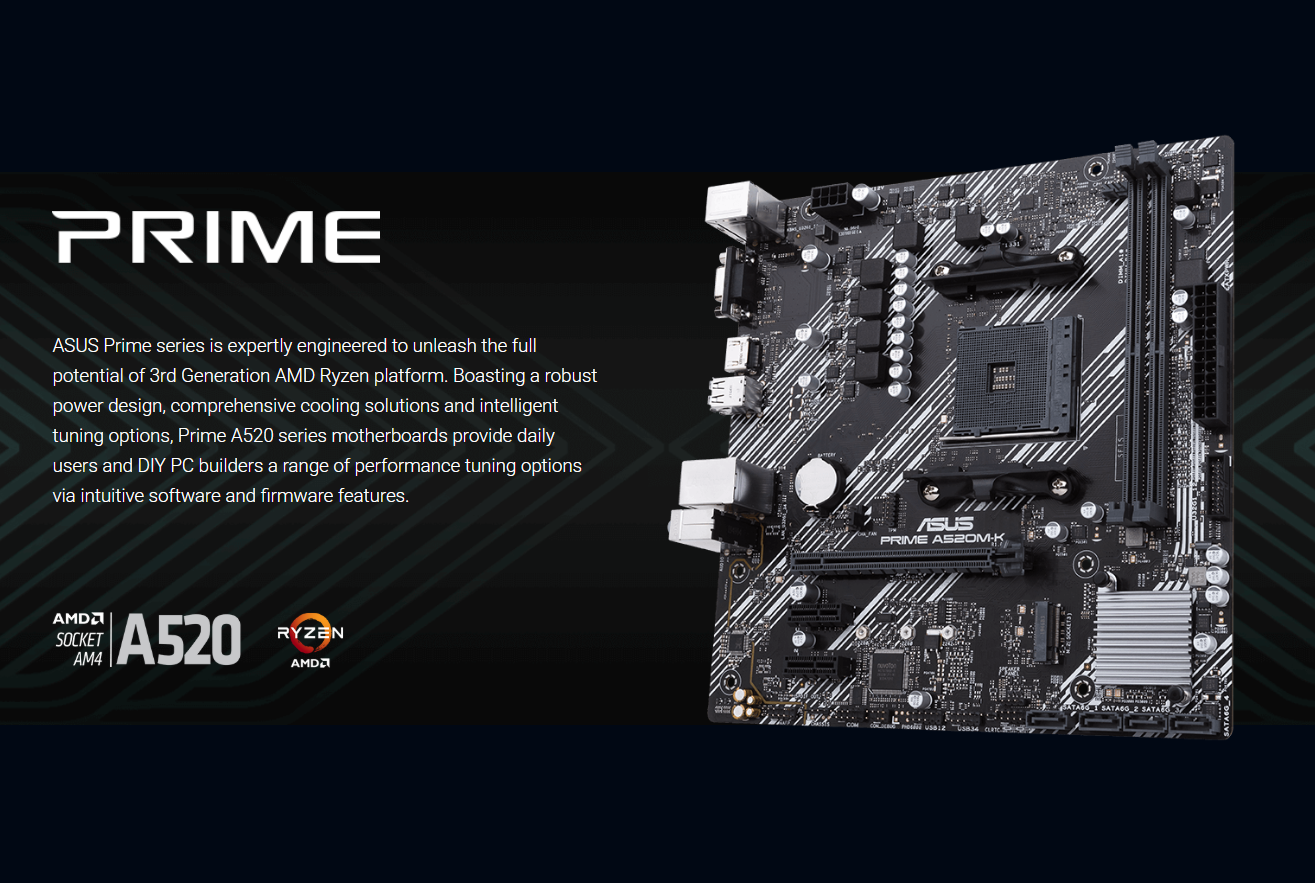 ASUS PRIME A520M-K Micro-ATX Motherboard DDR4 Socket AM4 Motherboard For AMD Ryzen Processor