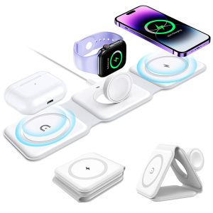 YOOGOO Wireless Charger 3 In 1 Magsafe Charger 15W Qi Pengisi Daya Cepat Lipat 3-In-1 Stand Dock
