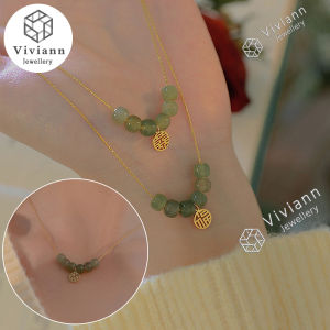 Viviann Original 925 sterling silver Hetian Jade Necklace Ins Light Luxury High-end Pendant Necklace Good Luck 925 Silver Fashion Jewelry Chalcedony Amulet Gifts for Women Choker Necklace Chain Pendant For Women Gift