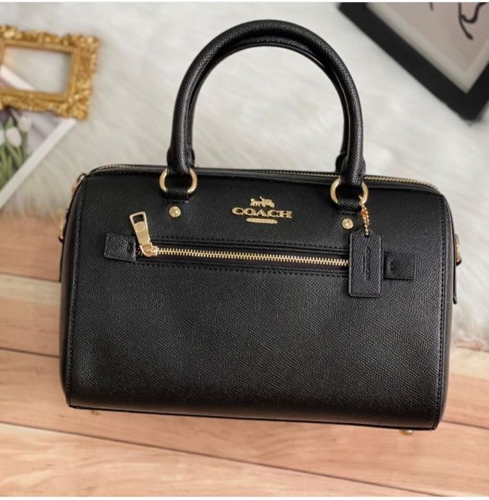 Coach (F79946) Rowan Black Leather Medium Satchel Crossbody Handbag Purse Bag