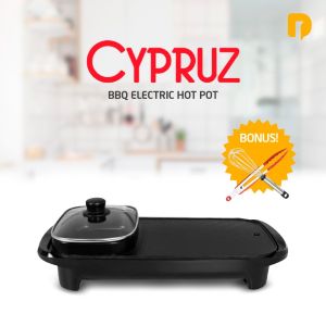 Alat Panggang Listrik Cypruz BBQ Grill Hotpot Steamboat - Hitam